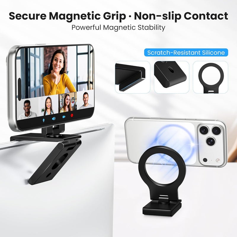 Itramax Continuity Camera Mount for iMac,360° Foldable Portable Desktop Monitor Screen Webcam Stand Holder with Metal Rings for MagSafe iPhone 17 Pro 16 15 14 13 12 11 XR XS,MacBook,Laptop,Apple TV - Image 3